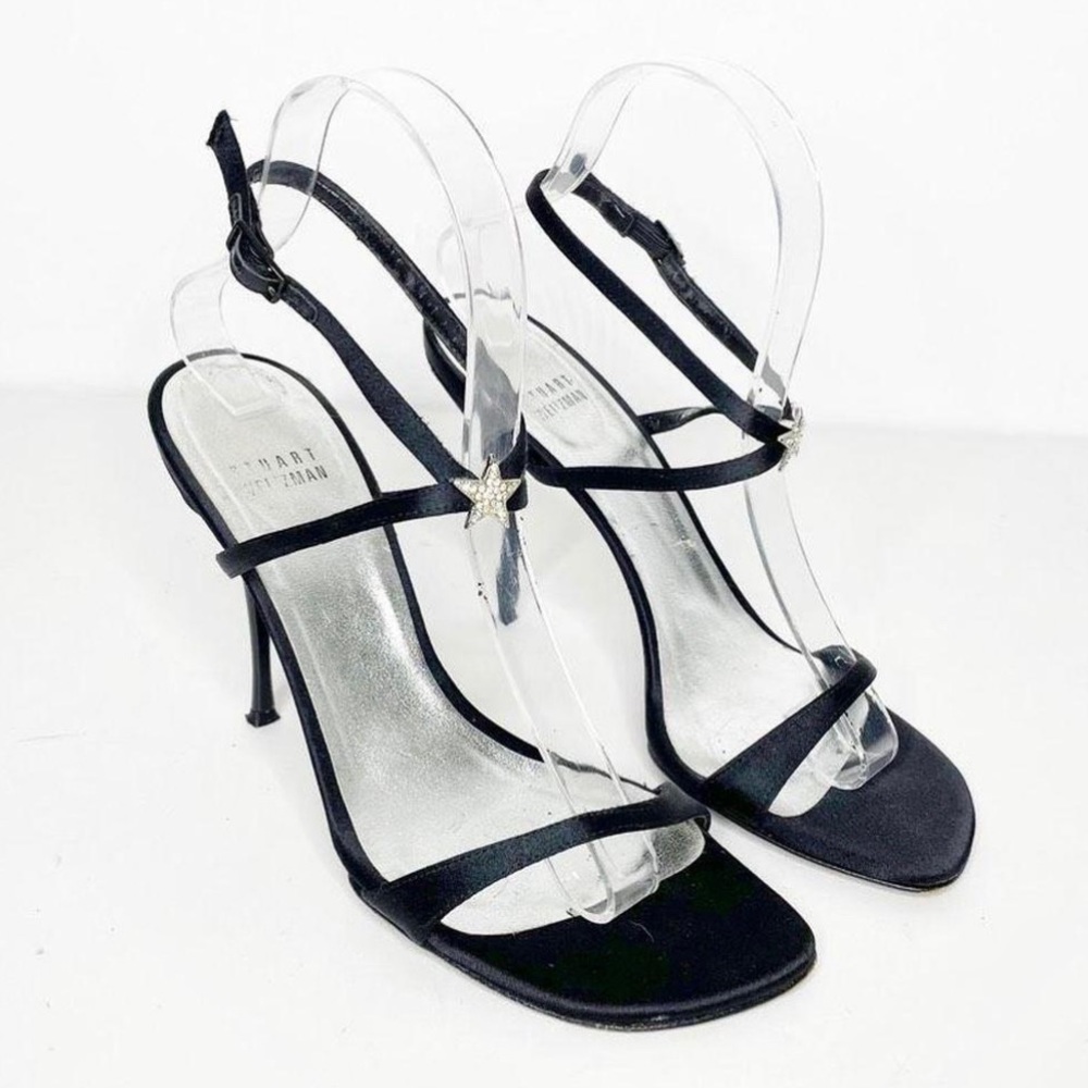 Stuart Weitzman Black Heels w/ Silver Rhinestone Star Accent